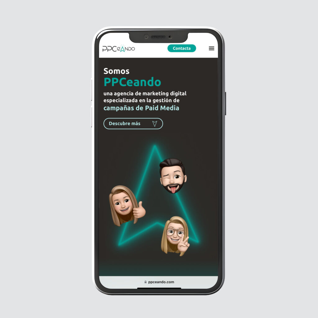 mockup movil de web PPCeando, agencia de marketing digital