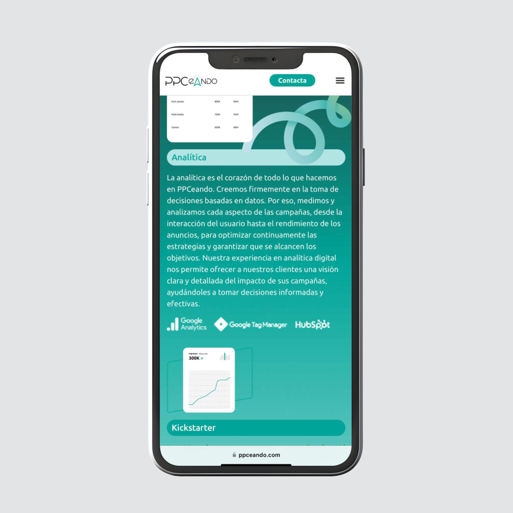 mockup movil de web PPCeando, agencia de marketing digital