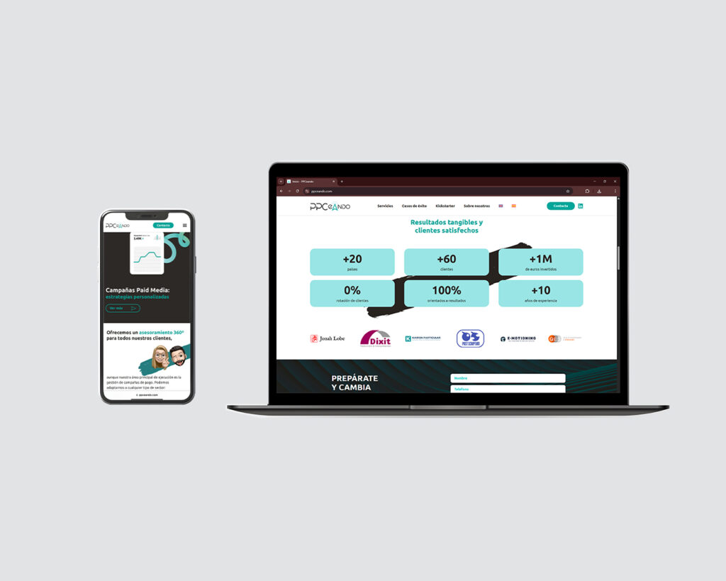 mockups ordenador y movil de web PPCeando, agencia de marketing digital